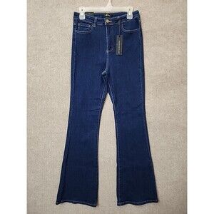 Nina Rossi High Rise Flare Jeans Womens Juniors 11 Blue Dark Wash Stretch NEW